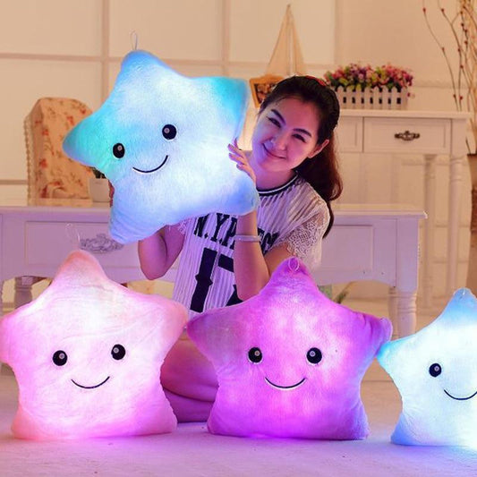 Creative Toy Luminous Relax Body Pillow Soft Stuffed Plush Glowing Colourful Star Shape Cushion Led Light Night Light Toys Gift For Kids Children Girls 7 Colour Changeable Bedding Bed Gift Girl Present Kids Toys Cushion Without Battery